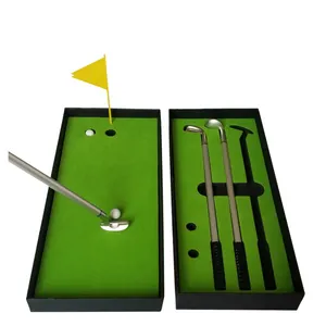 Caneta de golfe engraçada, mini conjunto de presente para golfe com ponteira verde 3 clubes de golfe canetas e 2 bolas
