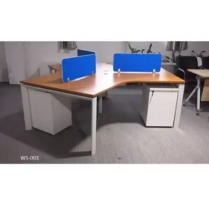 弧形 3 人座三角形办公家具三聚氰胺木制模块化工作站 120 度办公桌与文件柜