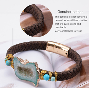 Natural de cuarzo en forma de cueva de <span class=keywords><strong>cristal</strong></span> Druzy envuelto de cuero imán pulsera de hebilla - Product Image 6