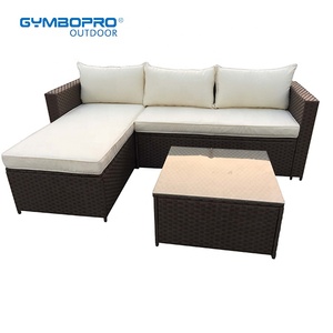 Patio al aire libre PE de mimbre de ratán sofá seccional muebles con cojines y mesa de té - Product Image 1