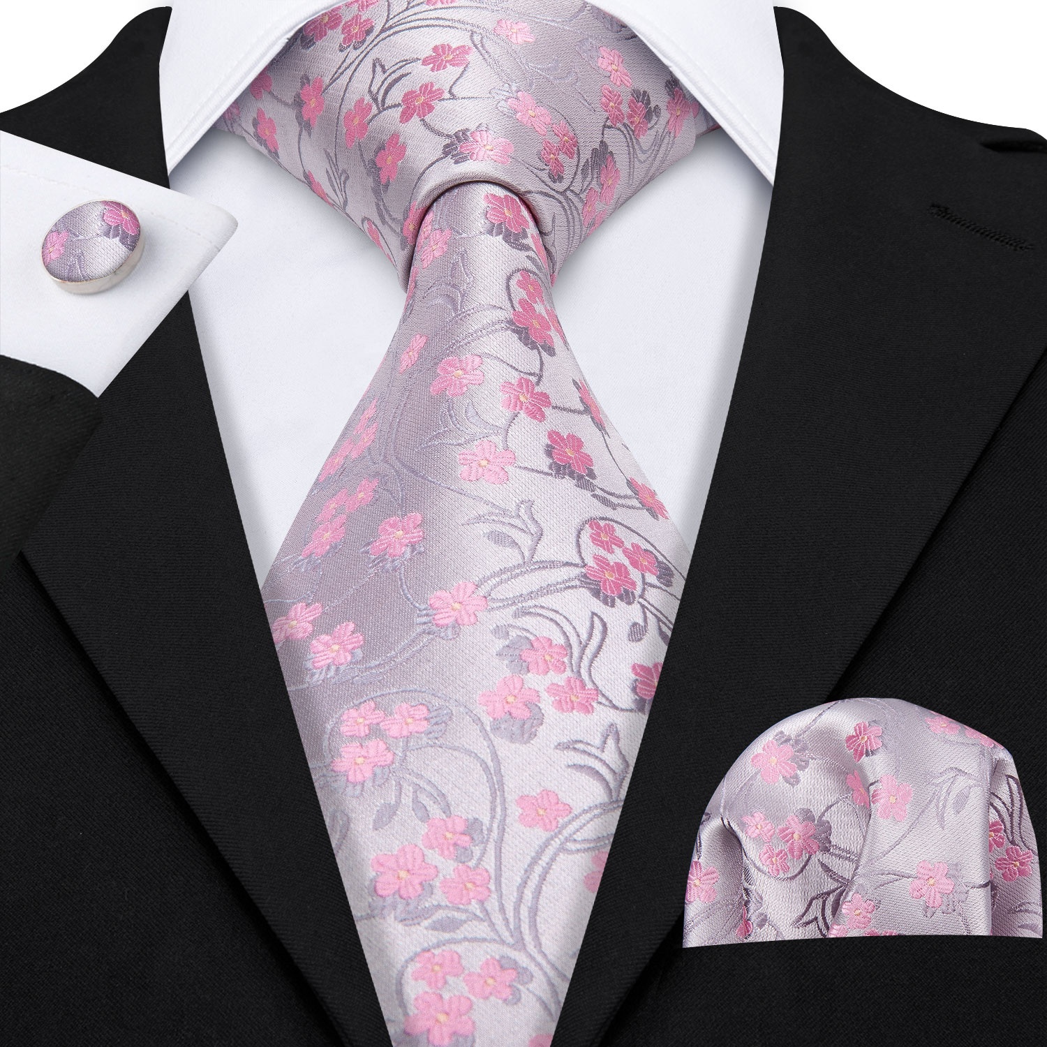 Thiết Kế Mới Nhất Tùy Chỉnh Thời Trang Cưới Men Lụa Cà Vạt Blush Hoa Màu Hồng Tie Và Pocket Square Set