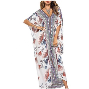 Robes Maxi de Dubaï Offre Spéciale à la mode Robe caftan en soie à col en V - Product Image 3