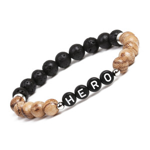 Cuentas de Lava naturales de 8mm, difusor curativo, pulsera de energía con letras en inglés de héroes - Product Image 3