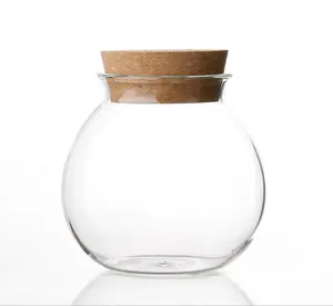 En gros nouvelle forme ronde couvercle en liège bouteille de stockage en verre pot