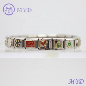Bracelet en acier inoxydable de haute qualité, réglable, avec breloques italiennes de Noël, arbre de Noël, Père Noël - Product Image 3