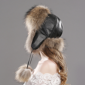 Chapeau d'hiver en peau de mouton de style aviateur de haute qualité pour femmes avec <span class=keywords><strong>bonnet</strong></span> d'oreille en fourrure de renard pour les scènes de fête - Product Image 2