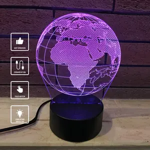 Interruptor palpável 7 Mudou de Cor Globo Luz Da Noite USB lâmpada lâmpadas led base de acrílico 3d 3d optical illusion