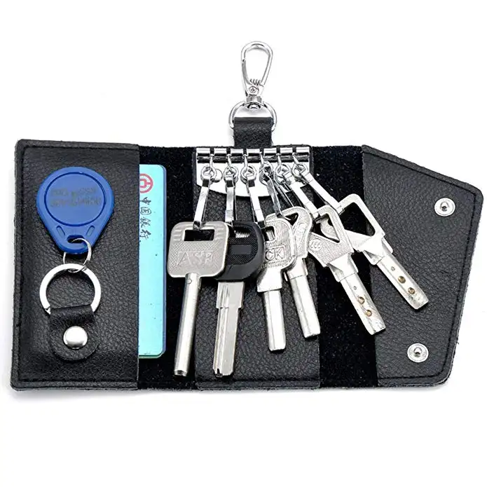Key Wallet Genuine Leather Mens Key Holder 6 HookS with 1 Car Key Fob Holder Key Case Leather