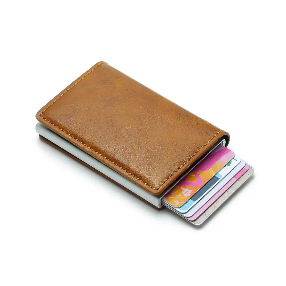 가죽 머니 클립 자동 팝업 카드 케이스 지갑 | 슬림 RFID 차단 지갑 | 프론트 포켓 카드 지갑