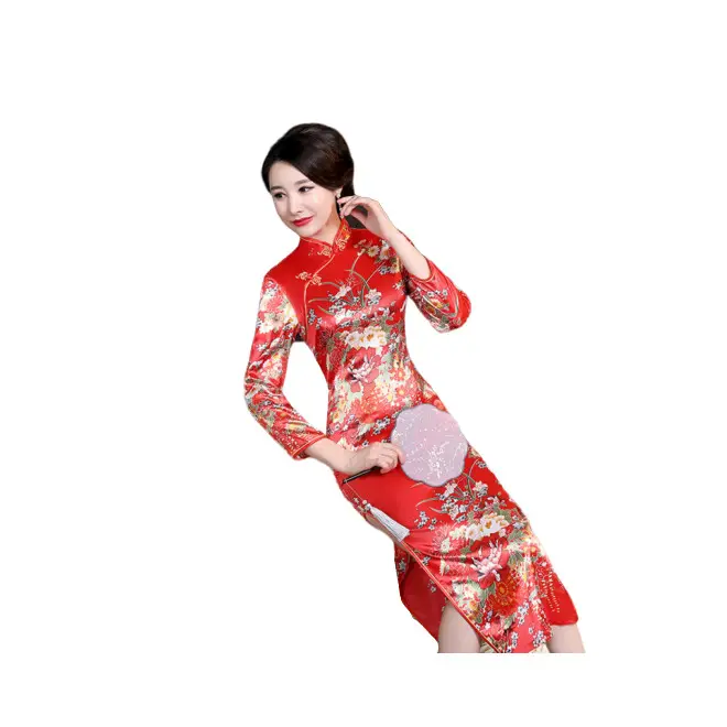 Robe traditionnelle cheongsam, longue et amincissante, pour femme, nouvelle collection printemps et automne