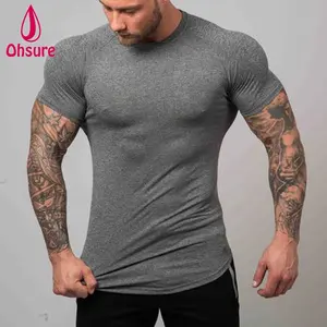 Polyester spandex moisture wicking mens gym t shirt workout tee bodybuilding muscle shape sports t shirt