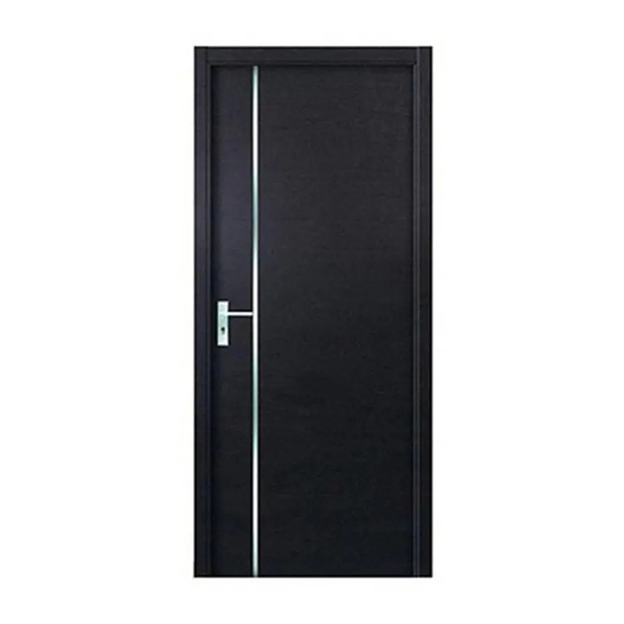 Pintu Hitam Interior Pintu MDF Guangzhou High End dengan Dekorasi Strip Aluminium Pintu Melamin Panel Sederhana