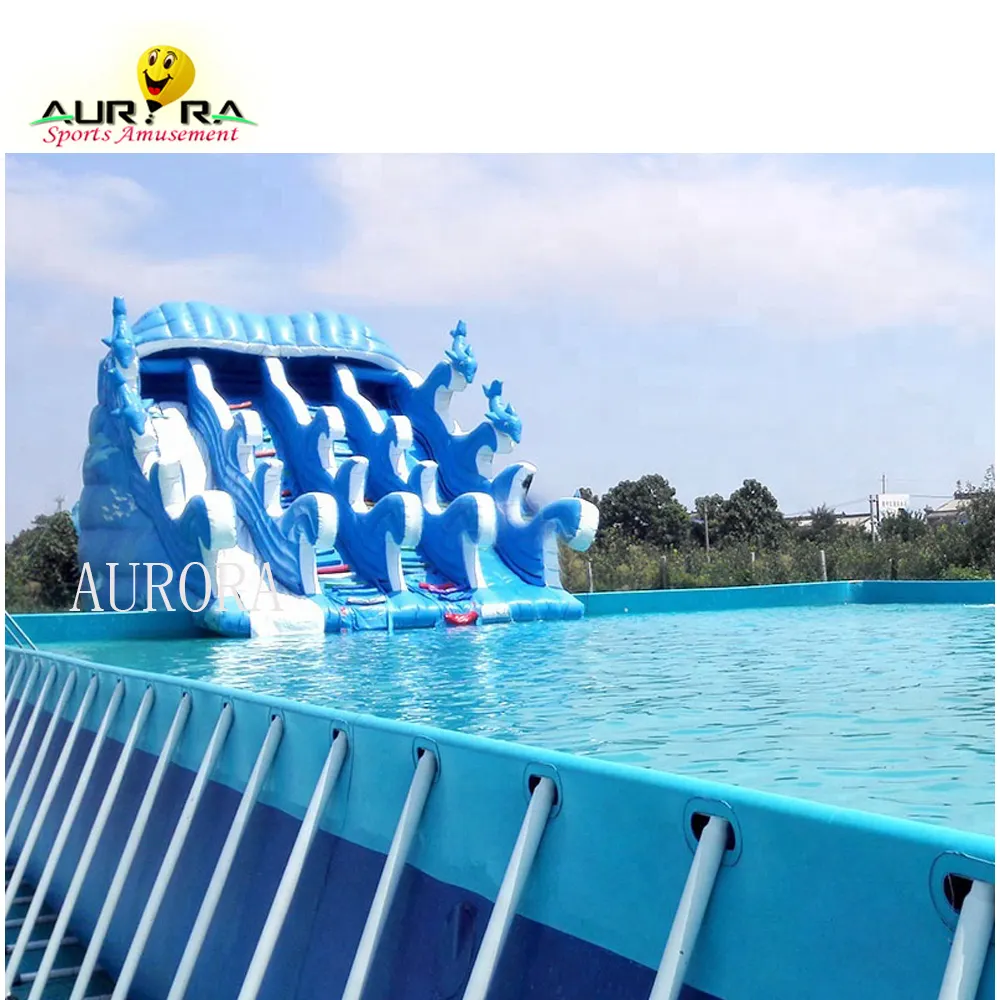 Açık taşınabilir PVC yer üstü havuzu yetişkin yüzme çerçeve havuzu Metal yapı iskeletli yüzme havuzu su parkı için