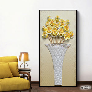 Nouvelle conception d'art mural pour décoration intérieure, fleurs dorées et vase, peinture en relief 3D - Product Image 4