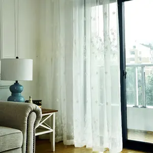 Cortinas brancas bordadas de alta qualidade, de china, fábrica, para sala de estar, transparente, rolo de tecido