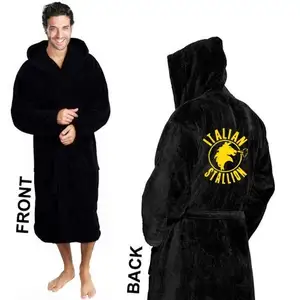 Komfortable plüsch schwarz baumwolle mit kapuze terry roben mit stickerei großhandel nach bad roben mit kapuze für mann