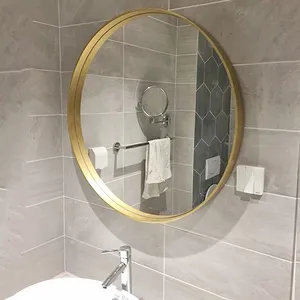 도매 장식적인 샴페인 금 알루미늄 합금 구조 원형 북유럽 간명 드레서 목욕탕 벽 거울