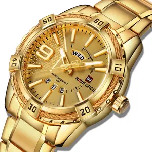 Naviforce 9117-reloj para hombre, de cuarzo, de acero inoxidable, con logotipo personalizado, dorado