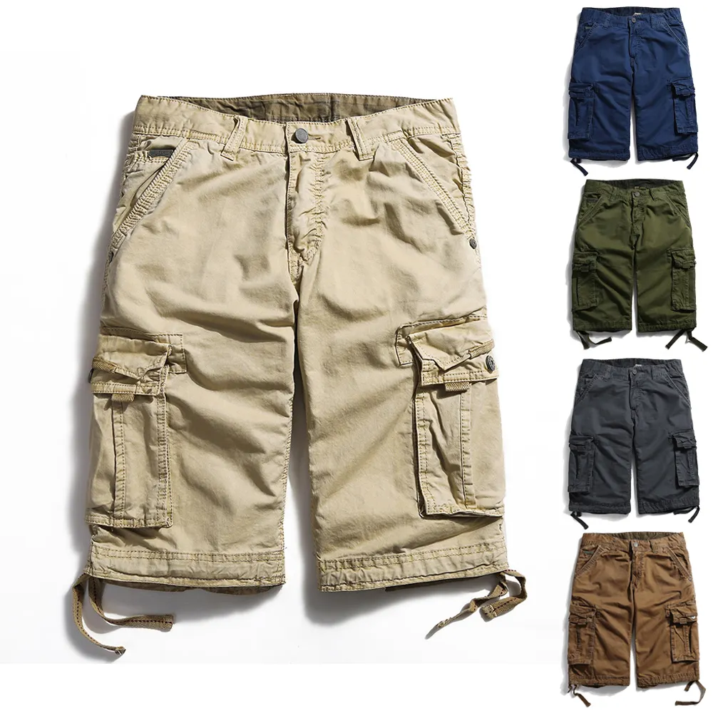 Outdoor 100% Cotton Side Pockets Half Pants Cargo Shorts for Men Quick Dry Smart Casual Breathable Zipper Fly Eco-friendly MID