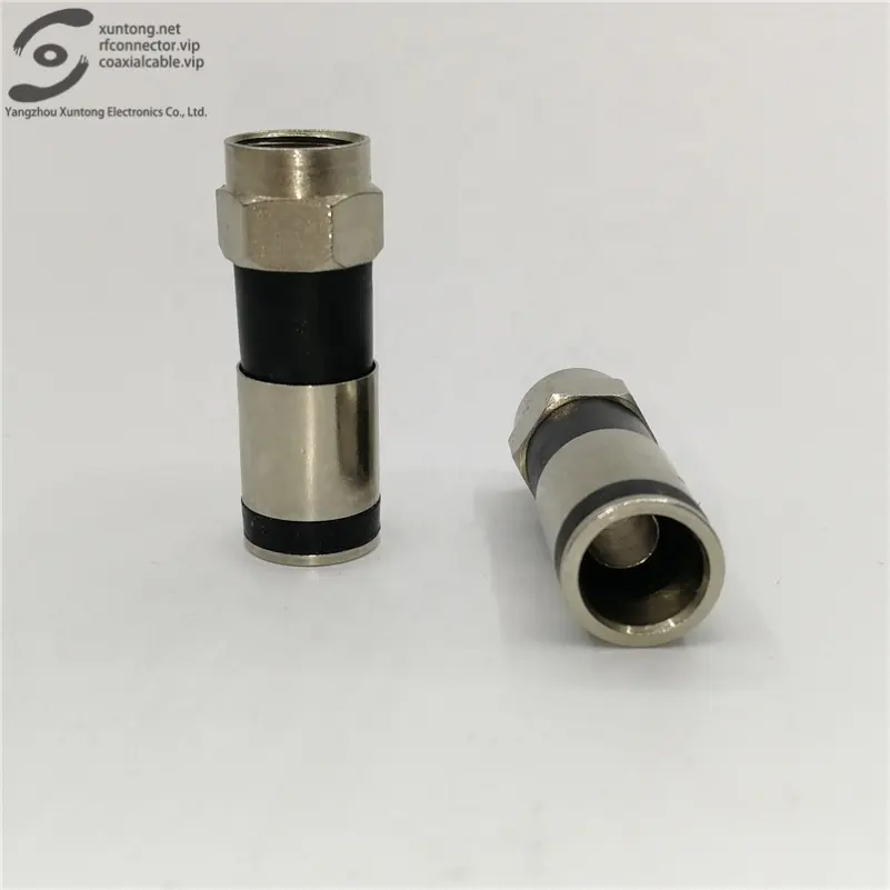 RG59 RG6 RF coaxial connector Nickel plated compression f connector with black ring(Brass)