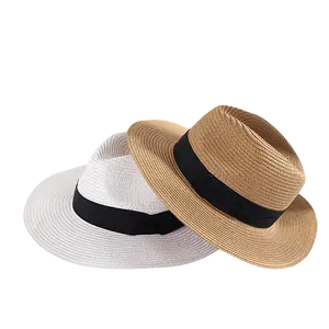 Özel Baskı Kağıt hasır panama şapka Geniş Brim Şerit Baskı Hasır Şapka Meksika Sombreros Yaz Plaj Güneş Hasır Şapka