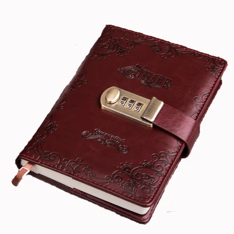 ロック日記付きレトロコードブック厚いクリエイティブハンドブック引用付き学生ノート結婚式の日記空白の白いノート