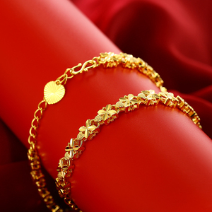 AL0004 Xuping สร้อยข้อมือโลหะผสมชุบทอง24K,สร้อยข้อมือโคลเวอร์สี่แฉก + สร้อยข้อมือใบโคลเวอร์ + เครื่องประดับนำโชค - Product Image 3