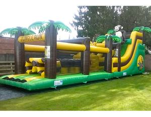Parcours d'obstacles Jungle Run et toboggan gonflable singe, énorme château gonflable pour enfants - Product Image 1