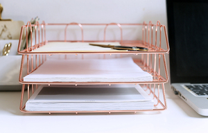 Có Thể Xếp Chồng Lên Nhau Dây Kim Loại Rose Gold 2 Tier Giấy Thư Tài Liệu Tray Bàn Organizer Với Dưới Hỗ Trợ Khung Máy Tính Để Bàn - Product Image 5