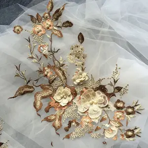 3D Blume bunte Mesh bestickte Perle Perlen Spitze Applique mit Pailletten DIY Spitze Stoff besatz