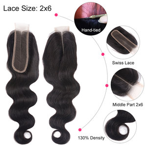 Kim Kardashian cierre de la onda del cuerpo 2x6 de cierre de encaje en medio de la parte 100%, Color Natural del pelo humano - Product Image 4