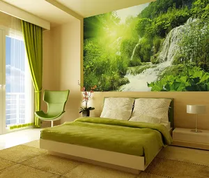 美丽的自然风光阳光丛林风格瀑布壁画壁画客厅装饰壁纸