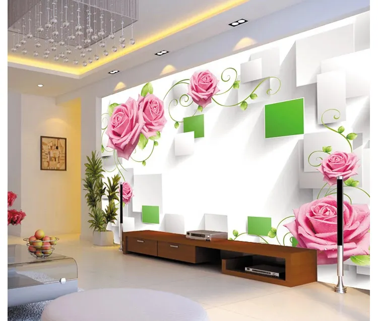 Papel tapiz decorativo 3d para dormitorio, murales de pared con rosas bonitas para diseño de interiores