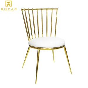 Modern hotel furniture wedding gold stainless steel wire frame chair with leather dining chair