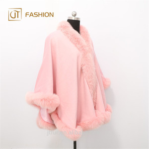 Wholesale Fashion Winter <strong>Women</strong> Real Fox Fur Coat Trimmed Plush Collar Custom <strong>Women</strong> Wool Cape <strong>Cloak</strong> - Product Image 3