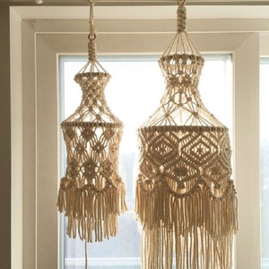 Eco amigable mano Shabby Chic Natural Macrame cortina de lámpara de araña - Product Image 4