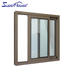 Superhouse Sức Mạnh Ánh Sáng Nâu Nhôm Ba Rõ Ràng Tempered Hollow Glass Cửa Sổ Trượt - Product Image 2