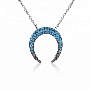 Comercio al por mayor más nuevo Minimal joyería diamante <span class=keywords><strong>Luna</strong></span> verde media <span class=keywords><strong>luna</strong></span> turquesa cuerno collar - Product Image 1