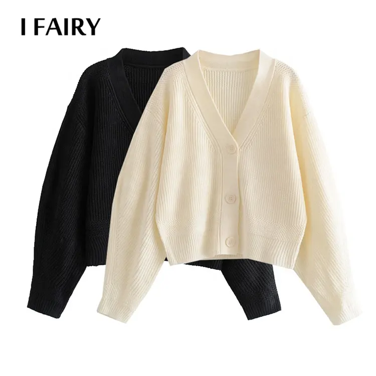 Women's Fashion Wide Sleeve V Neck Loose Sweater Coat Thick Knit Cardigan women sweater