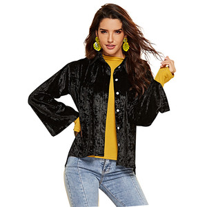 El servicio ODM negro de manga larga de terciopelo camisa de temporada de invierno moda Casual <span class=keywords><strong>dama</strong></span> <span class=keywords><strong>abrigo</strong></span> para las mujeres - Product Image 1