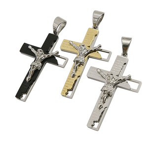 Homme bible prière crucifix en acier inoxydable argent pendentif croix en or - Product Image 5
