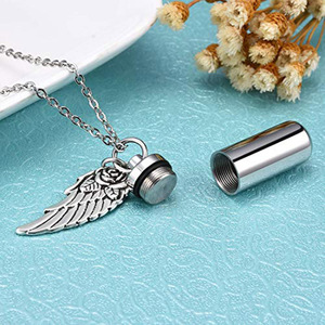 Cremation Jewelry, Stainless Steel Personalized Customized Urn, Necklace, Stainless Steel Commemorative <strong>Angel</strong> <strong>Wing</strong> Urn <strong>Pendant</strong> - Product Image 4