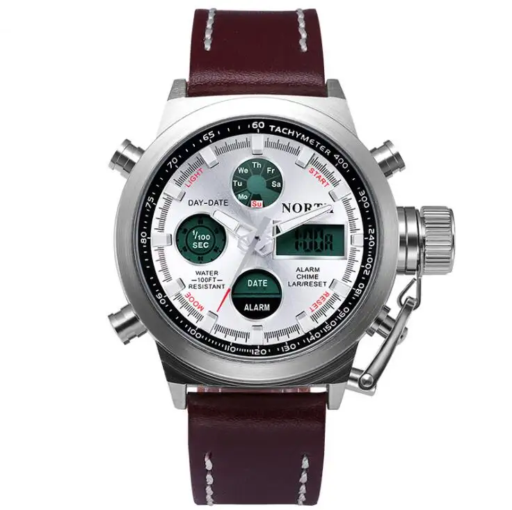 North Man 손목 시계 스포츠 가죽 방수 시계 밴드 디지털 쿼츠 패션 시계 NW6022
