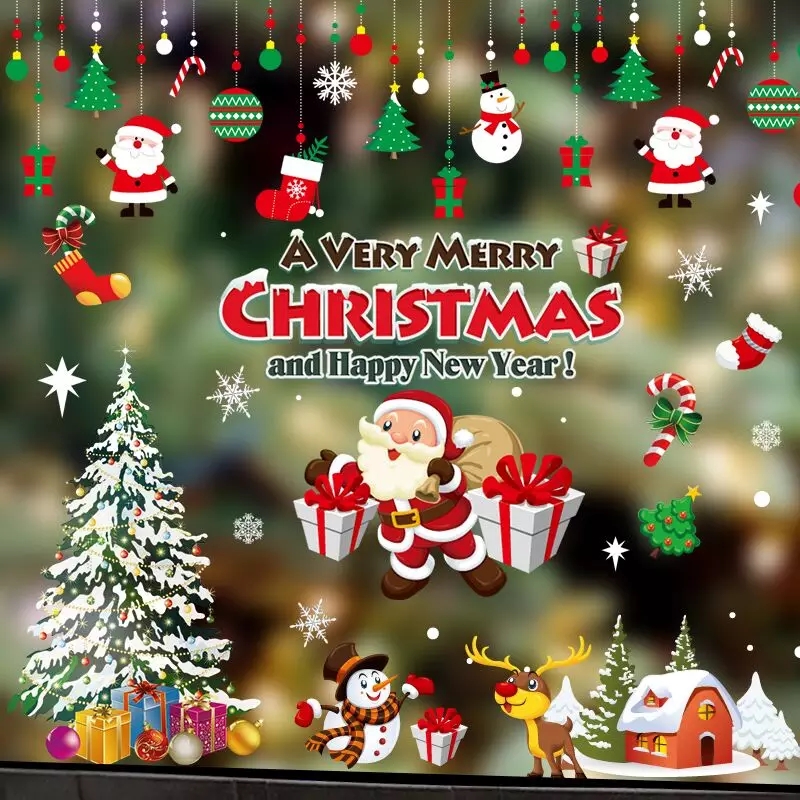 Декоративные наклейки из ПВХ, водонепроницаемые рождественские наклейки на окно/стекло