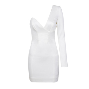 Alla moda Sexy con scollo a V manica lunga monospalla Mini <span class=keywords><strong>abiti</strong></span> <span class=keywords><strong>da</strong></span> donna <span class=keywords><strong>eleganti</strong></span> fascianti per festa abito <span class=keywords><strong>da</strong></span> <span class=keywords><strong>Cocktail</strong></span> - Product Image 5