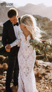 Commercio all'ingrosso Del Merletto Profondo Scollo A V Manica Lunga Backless <span class=keywords><strong>Abito</strong></span> Da <span class=keywords><strong>Sposa</strong></span> WF245 - Product Image 1
