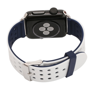 Los hombres de Color Dual <span class=keywords><strong>correa</strong></span> de silicona para <span class=keywords><strong>apple</strong></span> <span class=keywords><strong>watch</strong></span> transpirable Sweatproof de bandas de Metal de plata hebilla - Product Image 3
