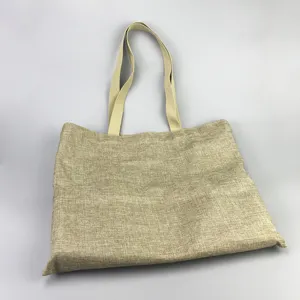 Standard size natural screen printed burlap jute shopping bag hessian linen jute tote bag with rope handle