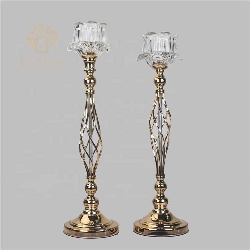 Европейский декоративный металлический золотой подсвечник с длинным стержнем для свадьбы