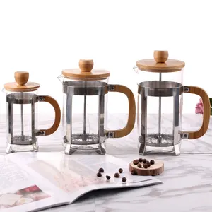 Wholesale 350ml/600ml/ 800ml Bamboo Wooden Handle Borosilicate Glass French coffee press